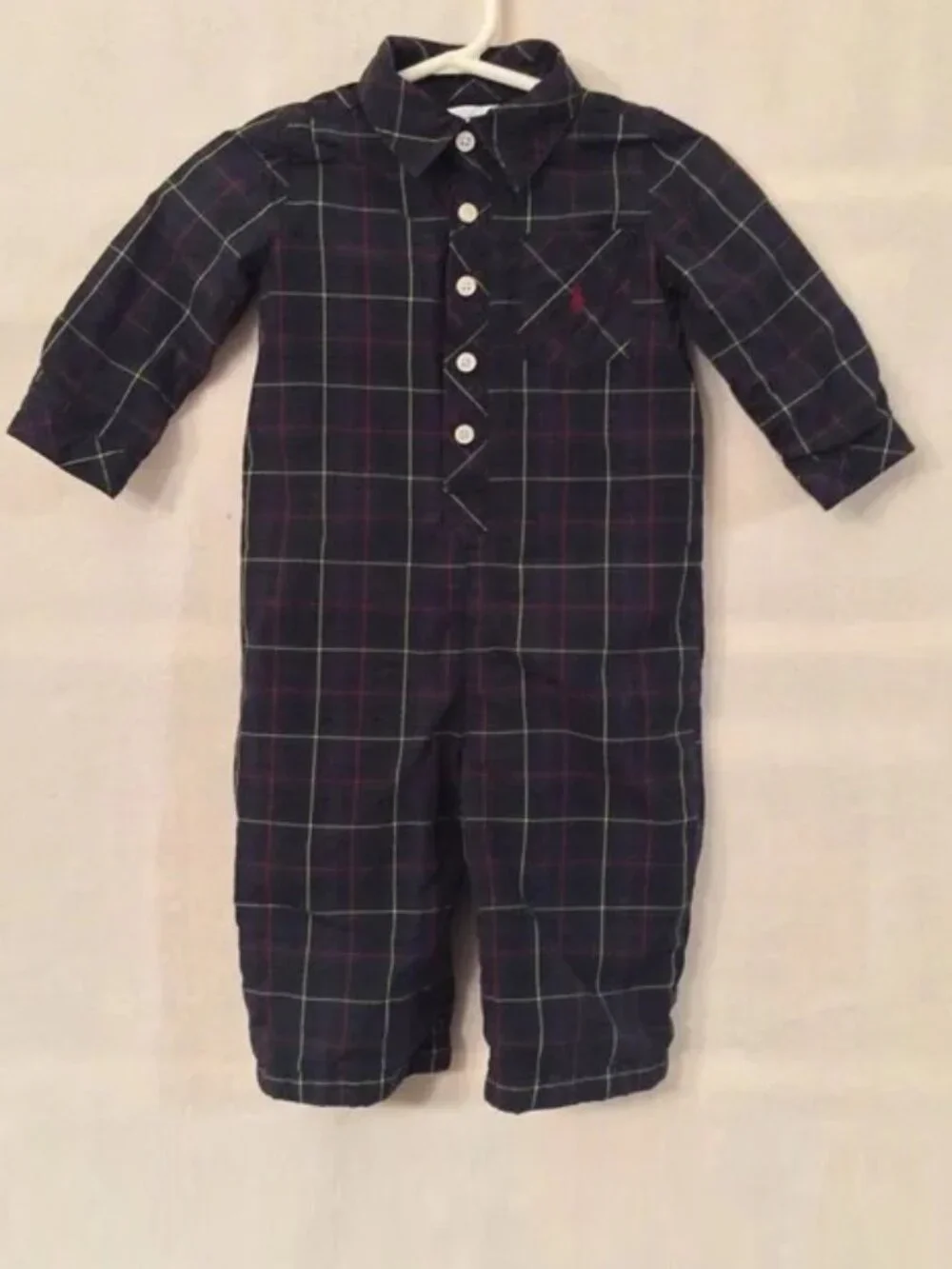 Ralph Lauren green blue red yellow plaid cotton long romper one piece